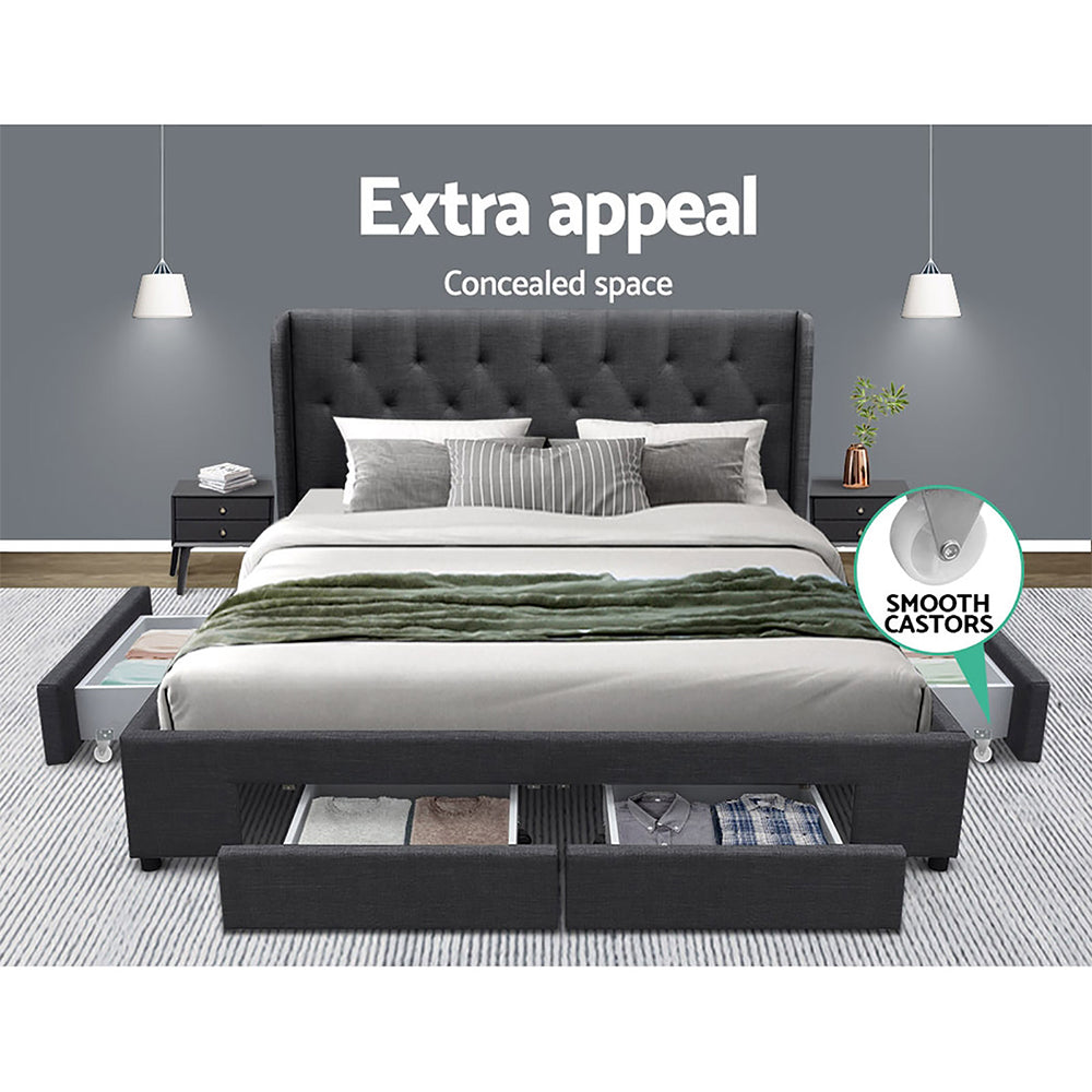 Comforstation Mila King Size Bed Frame with 4 Drawers - Charcoal