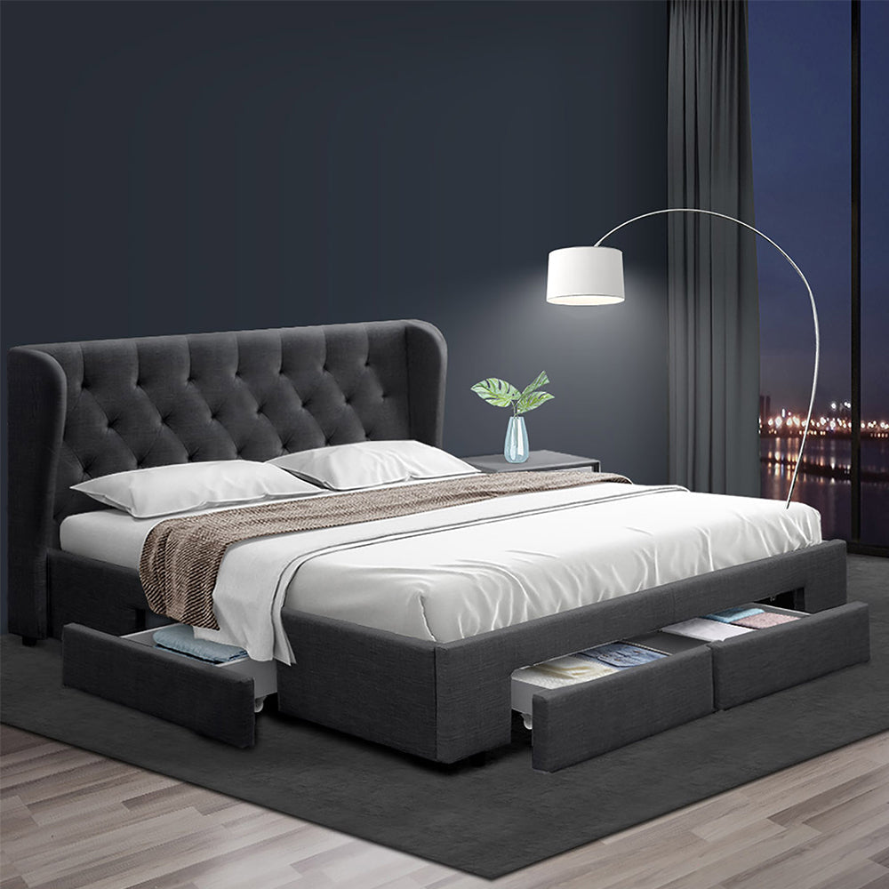 Comforstation Mila King Size Bed Frame with 4 Drawers - Charcoal