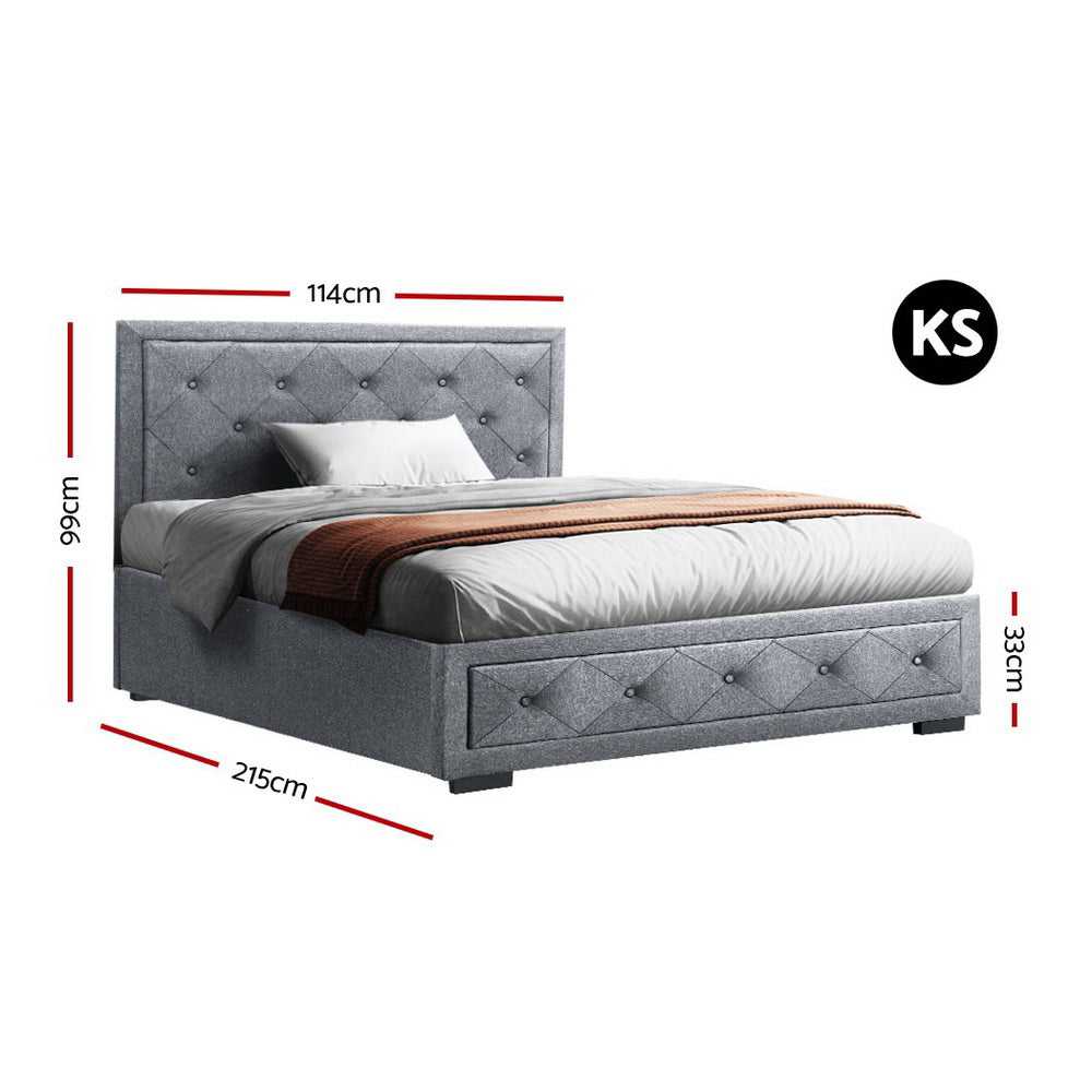 Comforstation King Single Gas Lift Storage Bed Frame in Grey