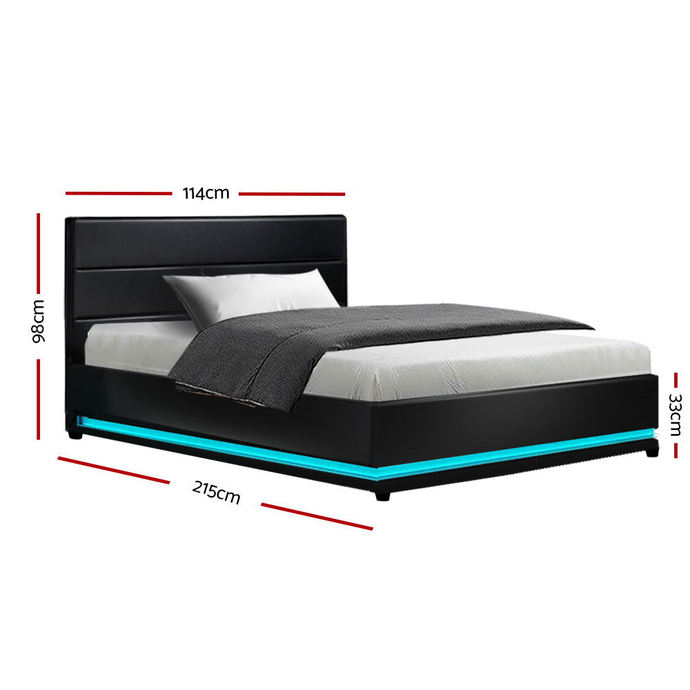 Comforstation LUMI King Single Gas Lift LED Bed Frame Black