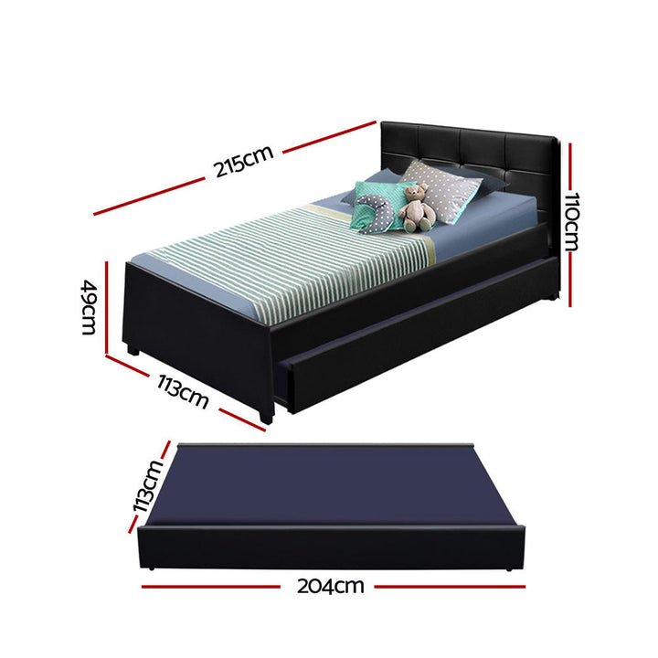 Comforstation King Single Trundle Bed Frame – Black