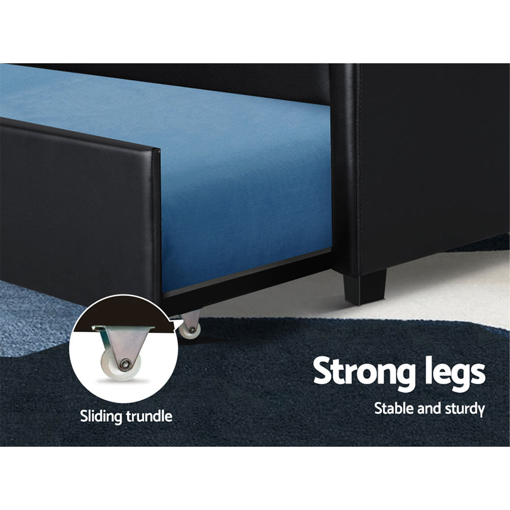 Comforstation King Single Trundle Bed Frame – Black