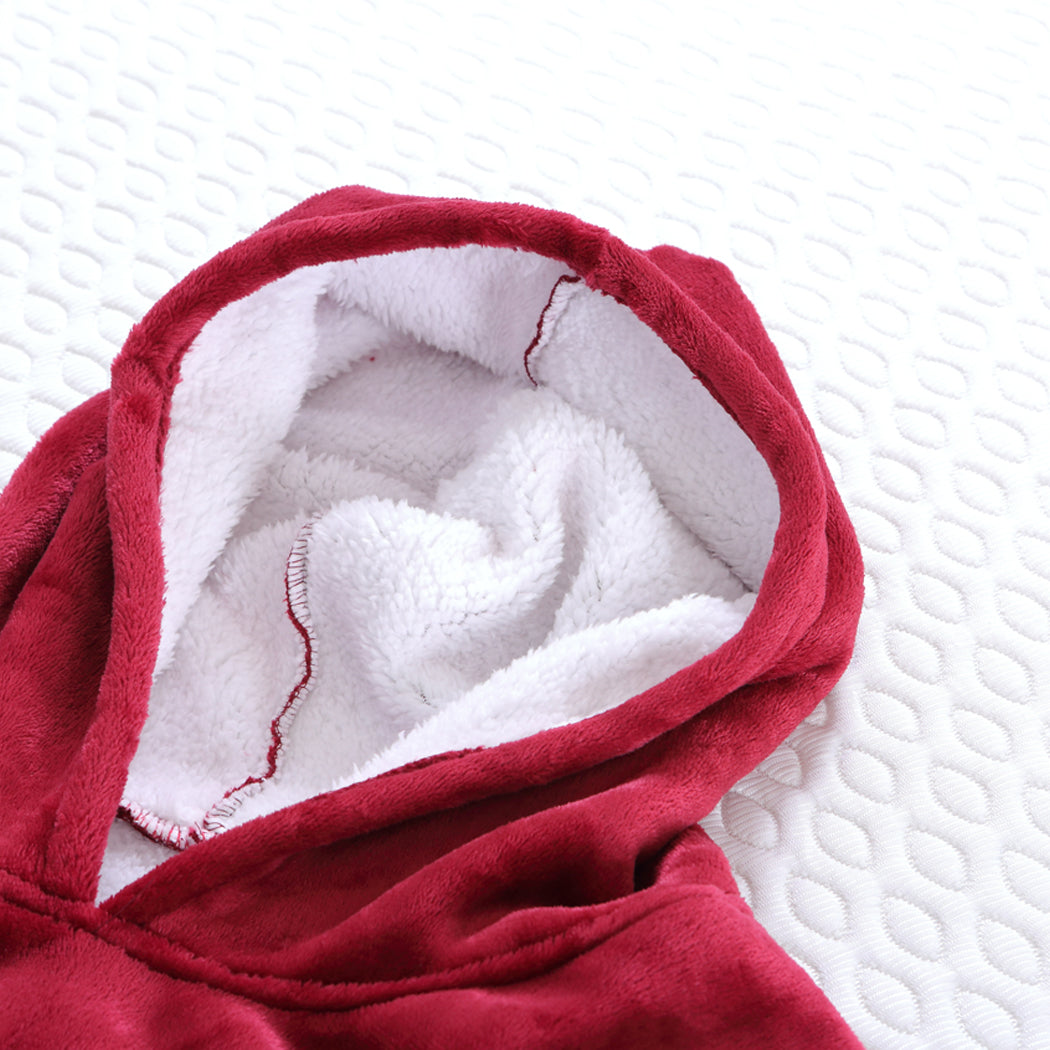 Set of 2 Winona Soft Blanket Plush Fleece Sherpa Hoodie Sweatshirt Huggle Pajamas - Red