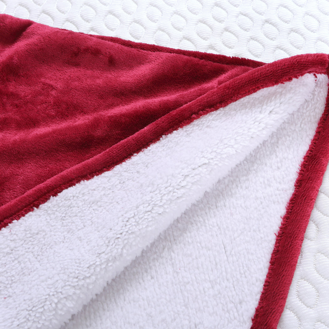 Set of 2 Winona Soft Blanket Plush Fleece Sherpa Hoodie Sweatshirt Huggle Pajamas - Red