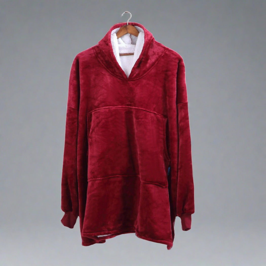 Set of 2 Winona Soft Blanket Plush Fleece Sherpa Hoodie Sweatshirt Huggle Pajamas - Red