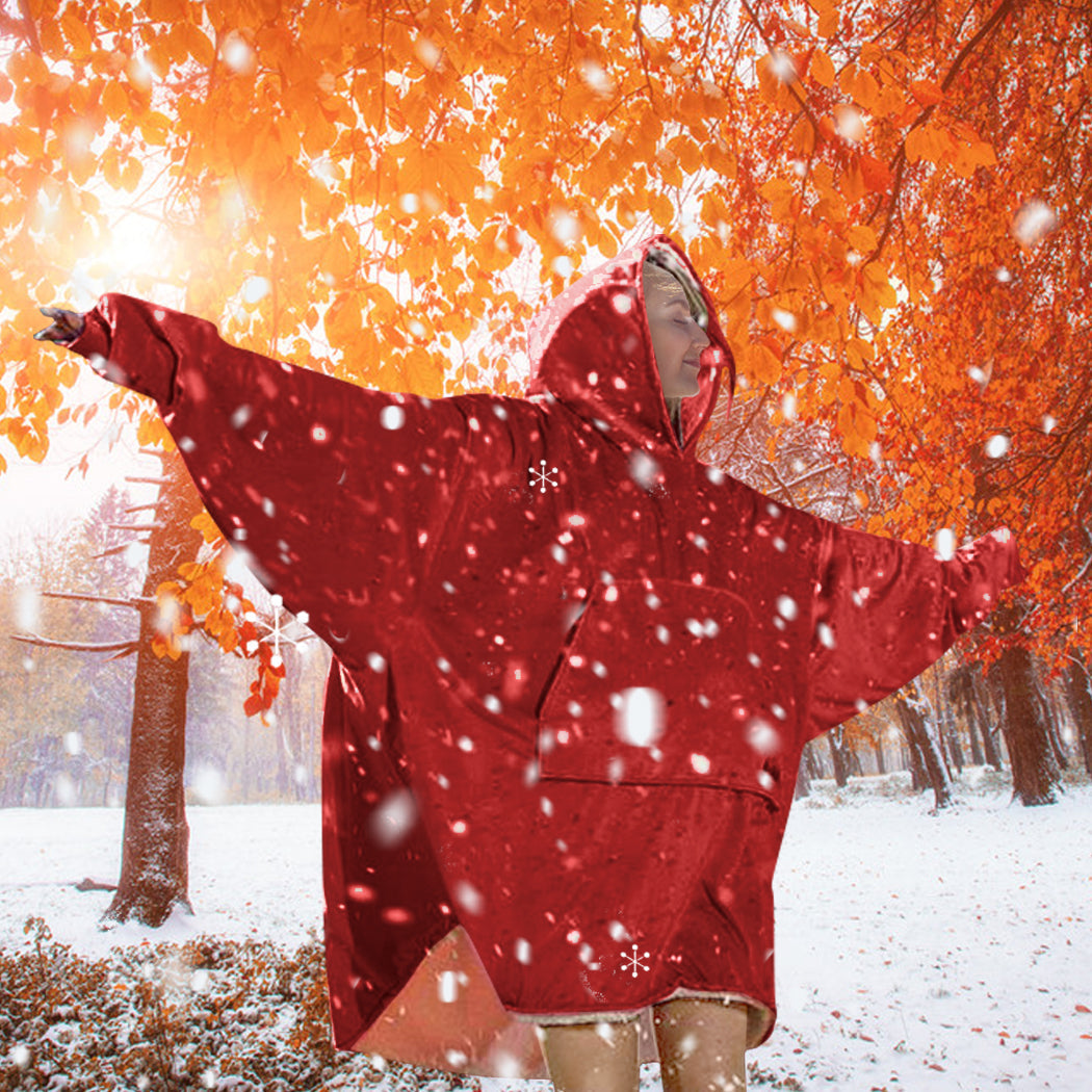 Winona Soft Blanket Plush Fleece Sherpa Hoodie Sweatshirt Huggle Pajamas - Burgundy