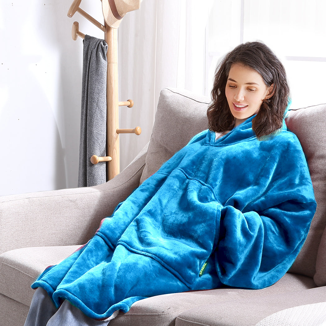 Winona Soft Blanket Plush Warm Fleece Sherpa Hoodie Sweatshirt Huggle Pajamas - Navy