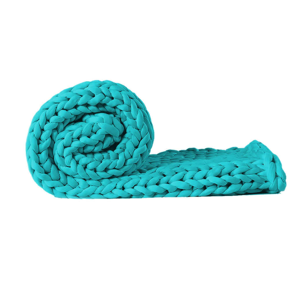 Whimsy Weighted Soft Blanket Knitted Chunky Bulky Knit 3KG - Blue Green
