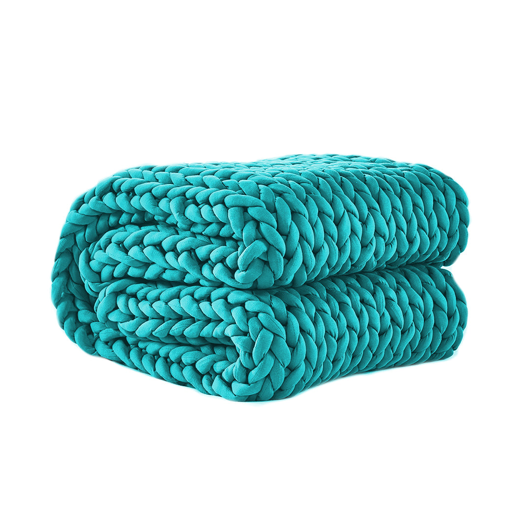 Whimsy Weighted Soft Blanket Knitted Chunky Bulky Knit 3KG - Blue Green
