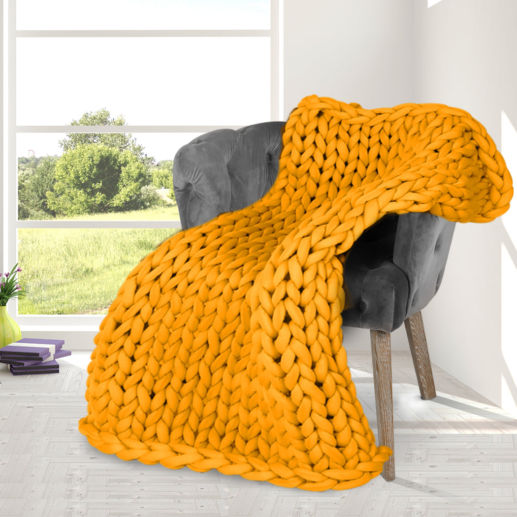 Whimsy Weighted Soft Blanket Knitted Chunky Bulky Knit 3KG - Yellow