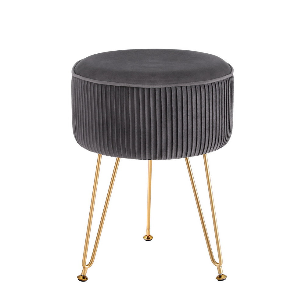 Comforstation Velvet Stripe Round Foot Stool - Grey