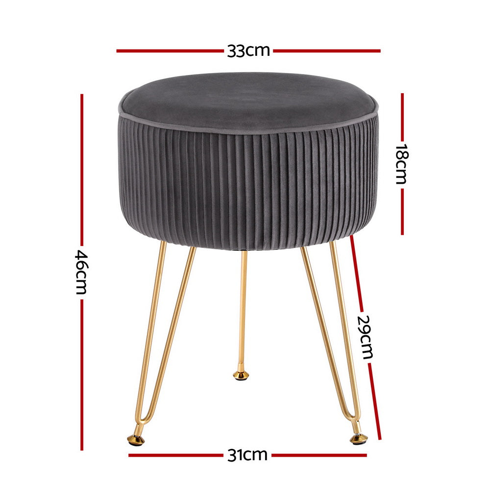 Comforstation Velvet Stripe Round Foot Stool - Grey
