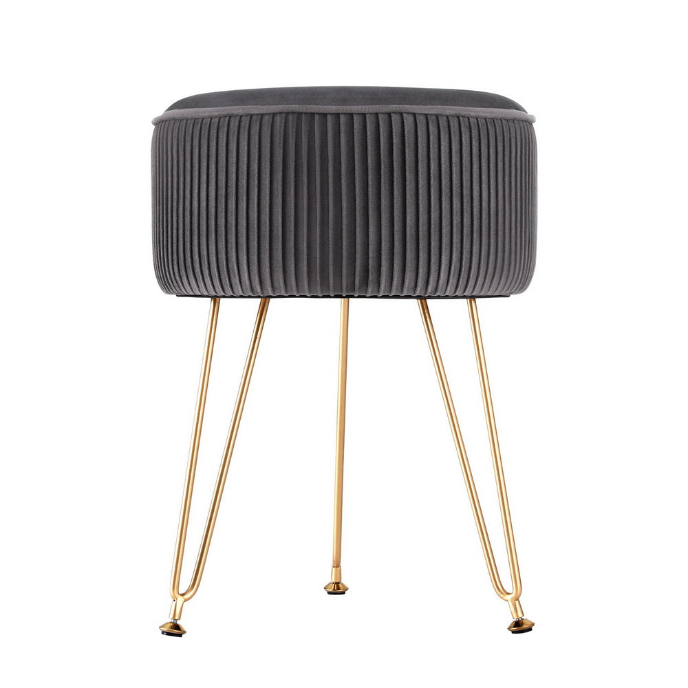 Comforstation Velvet Stripe Round Foot Stool - Grey