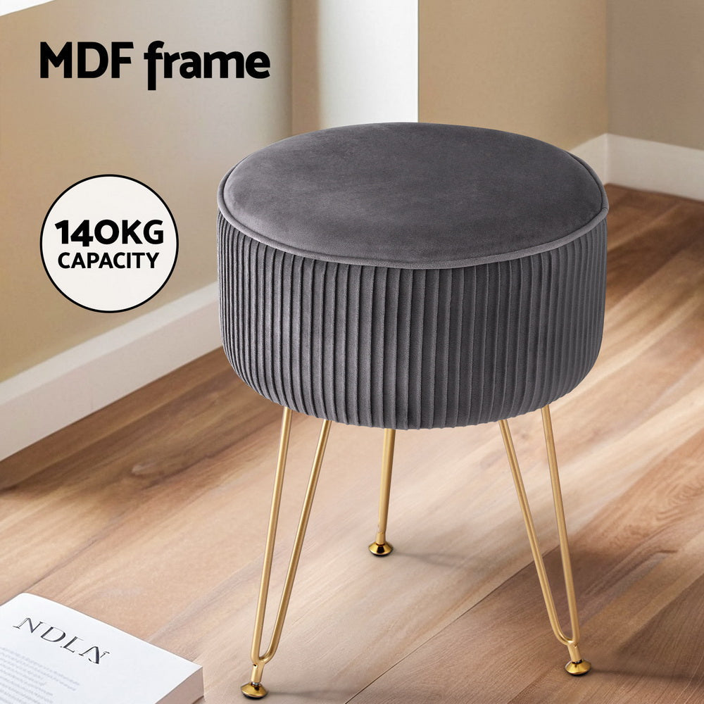 Comforstation Velvet Stripe Round Foot Stool - Grey