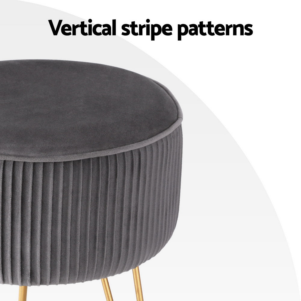Comforstation Velvet Stripe Round Foot Stool - Grey