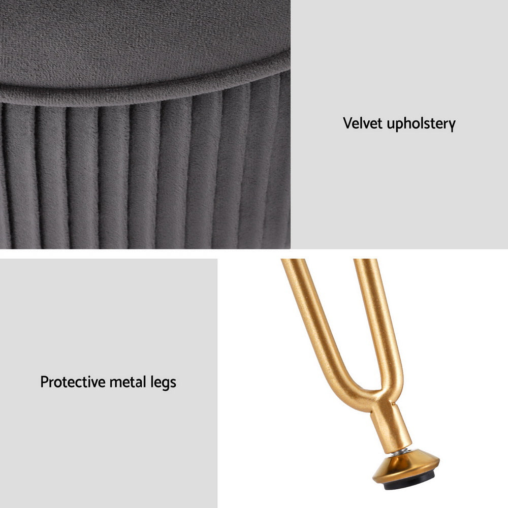 Comforstation Velvet Stripe Round Foot Stool - Grey