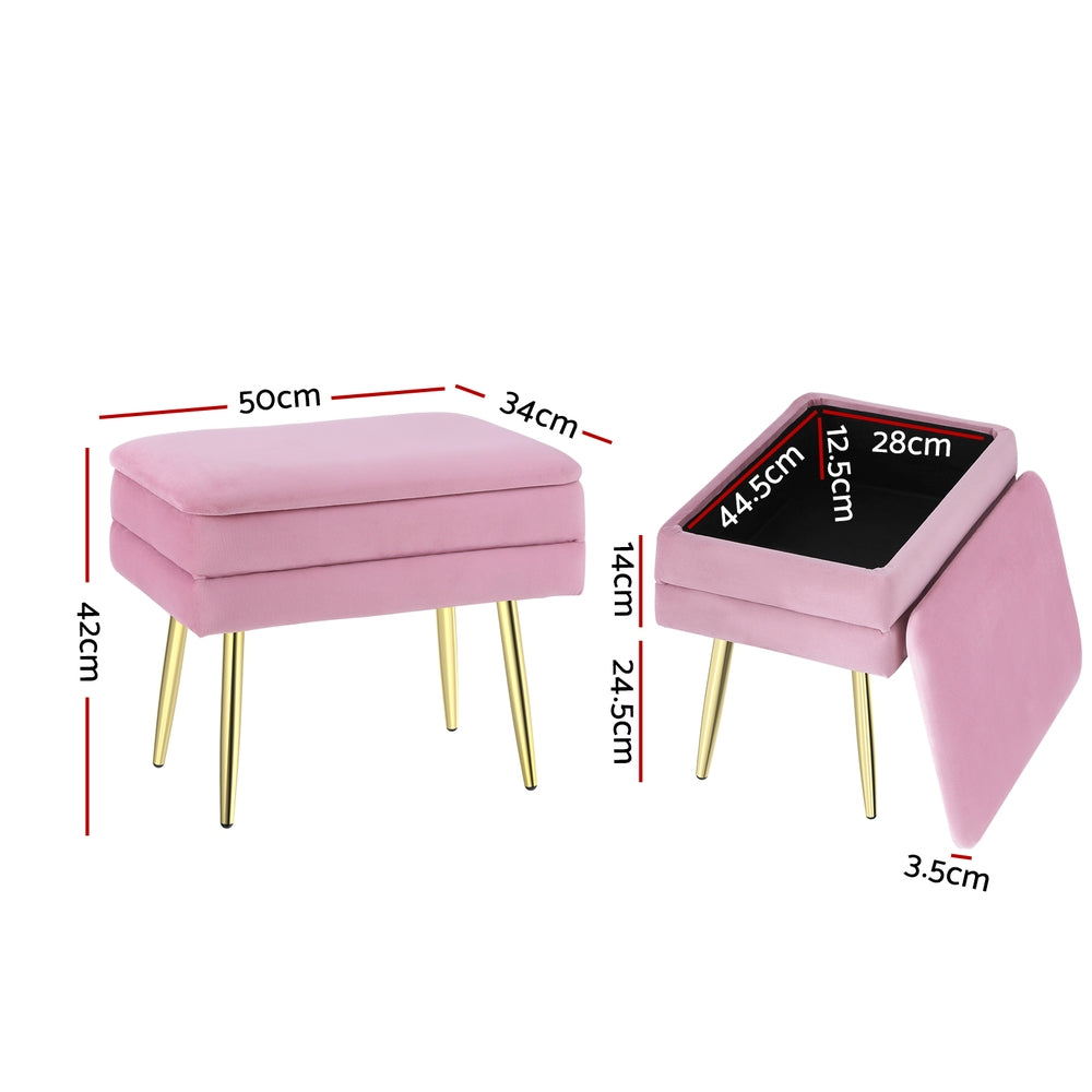 Comforstation Velvet Pink Storage Foot Stool