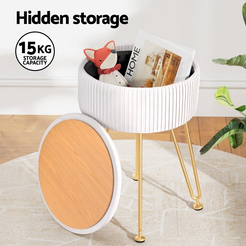 Comforstation Velvet Round Ottoman Storage Foot Stool - White