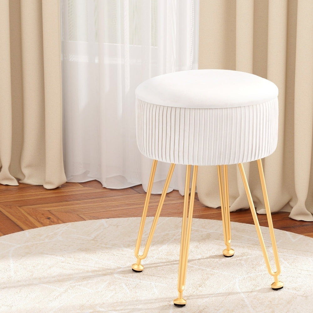 Comforstation Velvet Round Ottoman Storage Foot Stool - White