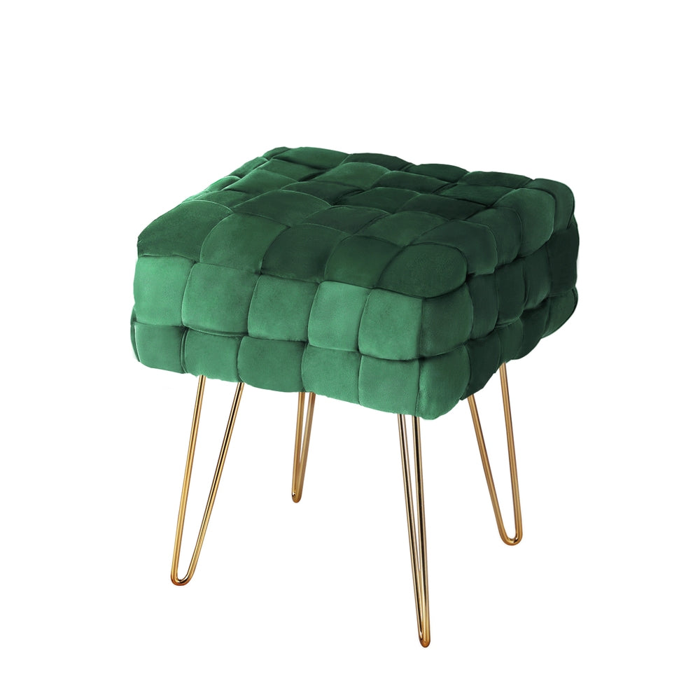 Comforstation Cleo Woven Velvet Green Foot Stool
