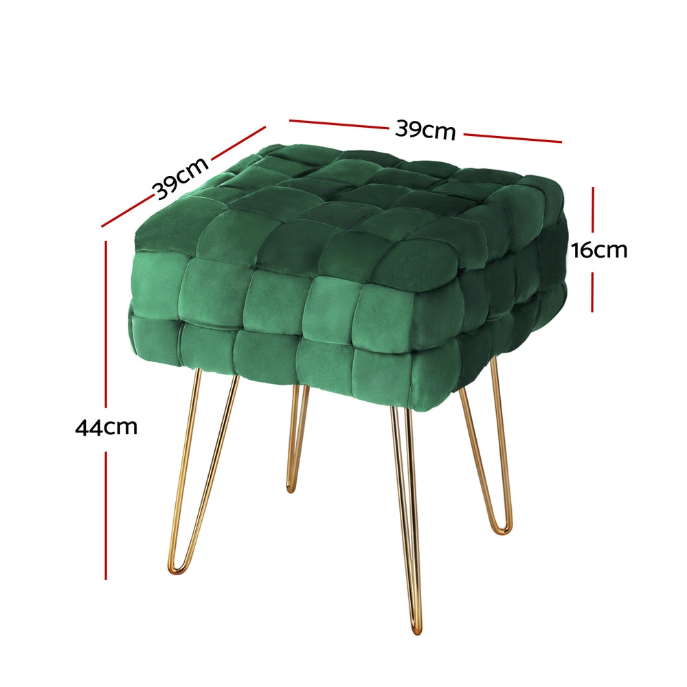 Comforstation Cleo Woven Velvet Green Foot Stool