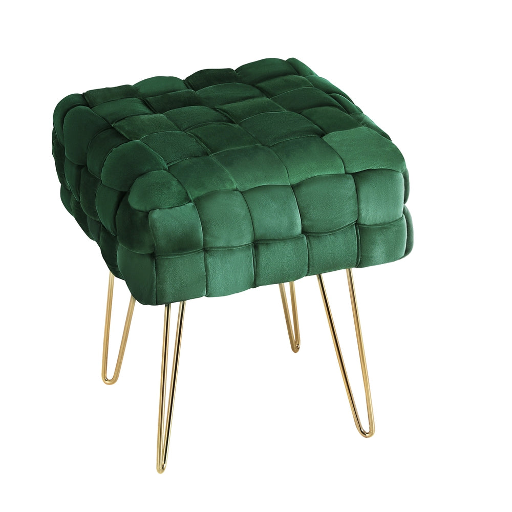 Comforstation Cleo Woven Velvet Green Foot Stool