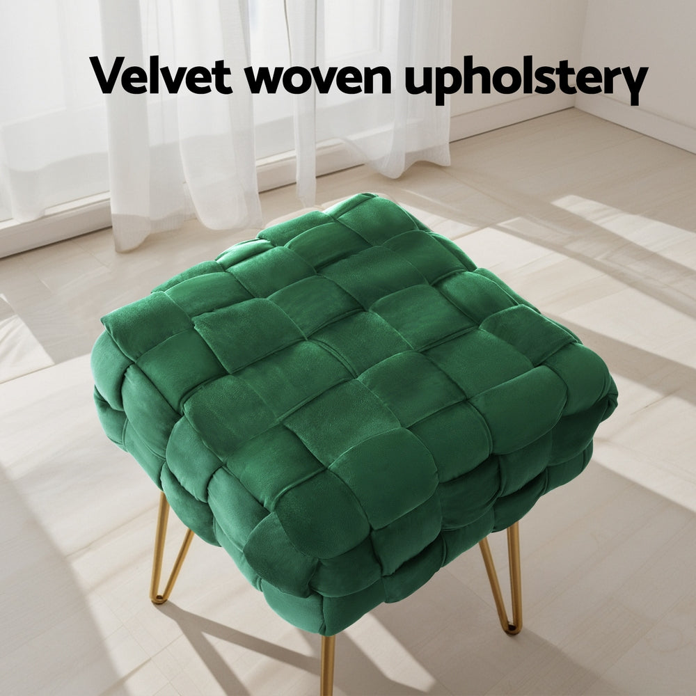 Comforstation Cleo Woven Velvet Green Foot Stool