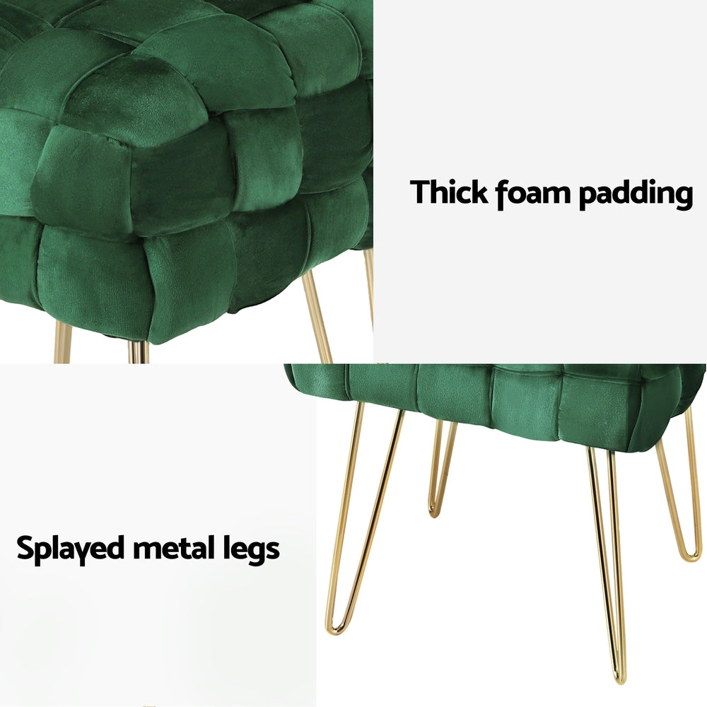 Comforstation Cleo Woven Velvet Green Foot Stool