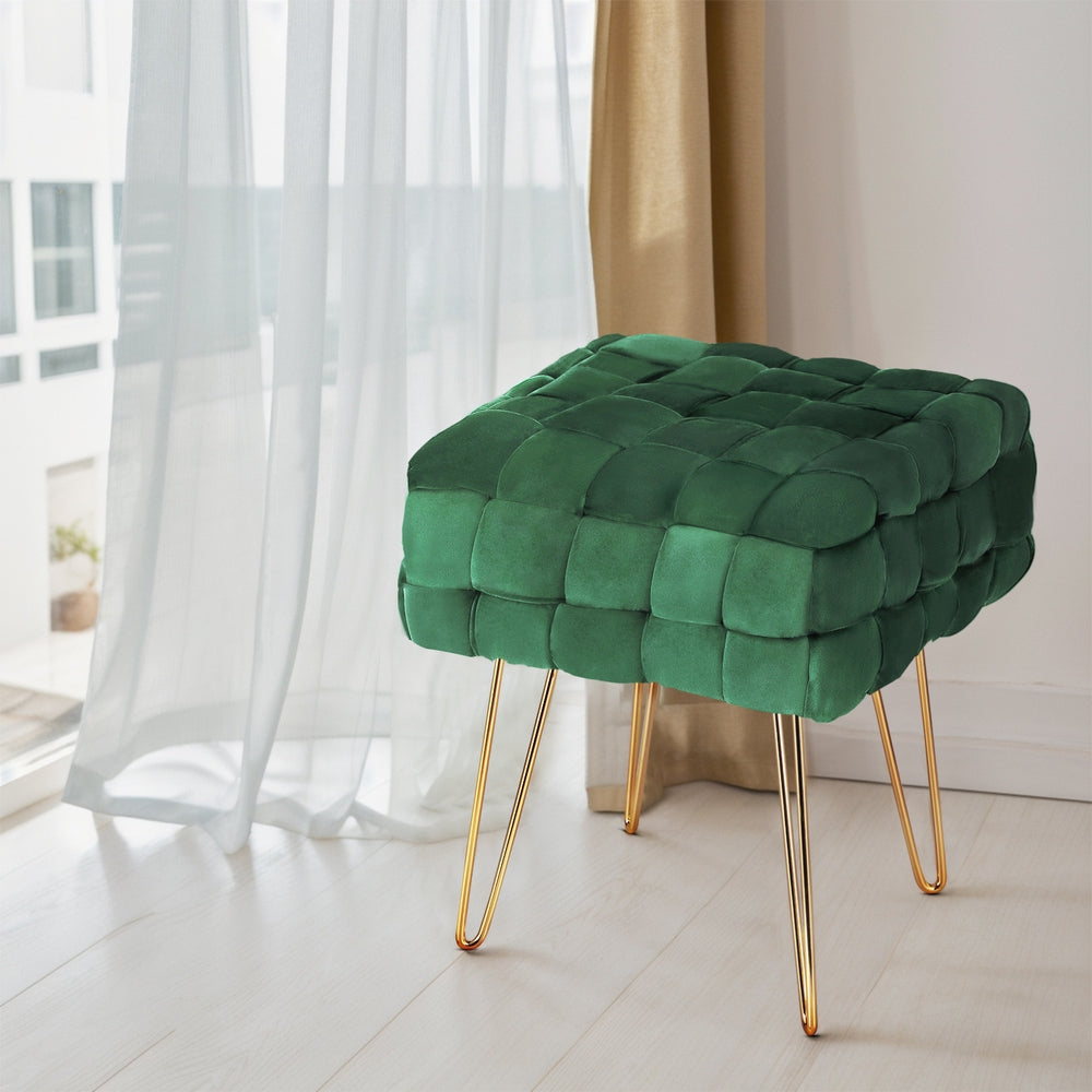 Comforstation Cleo Woven Velvet Green Foot Stool