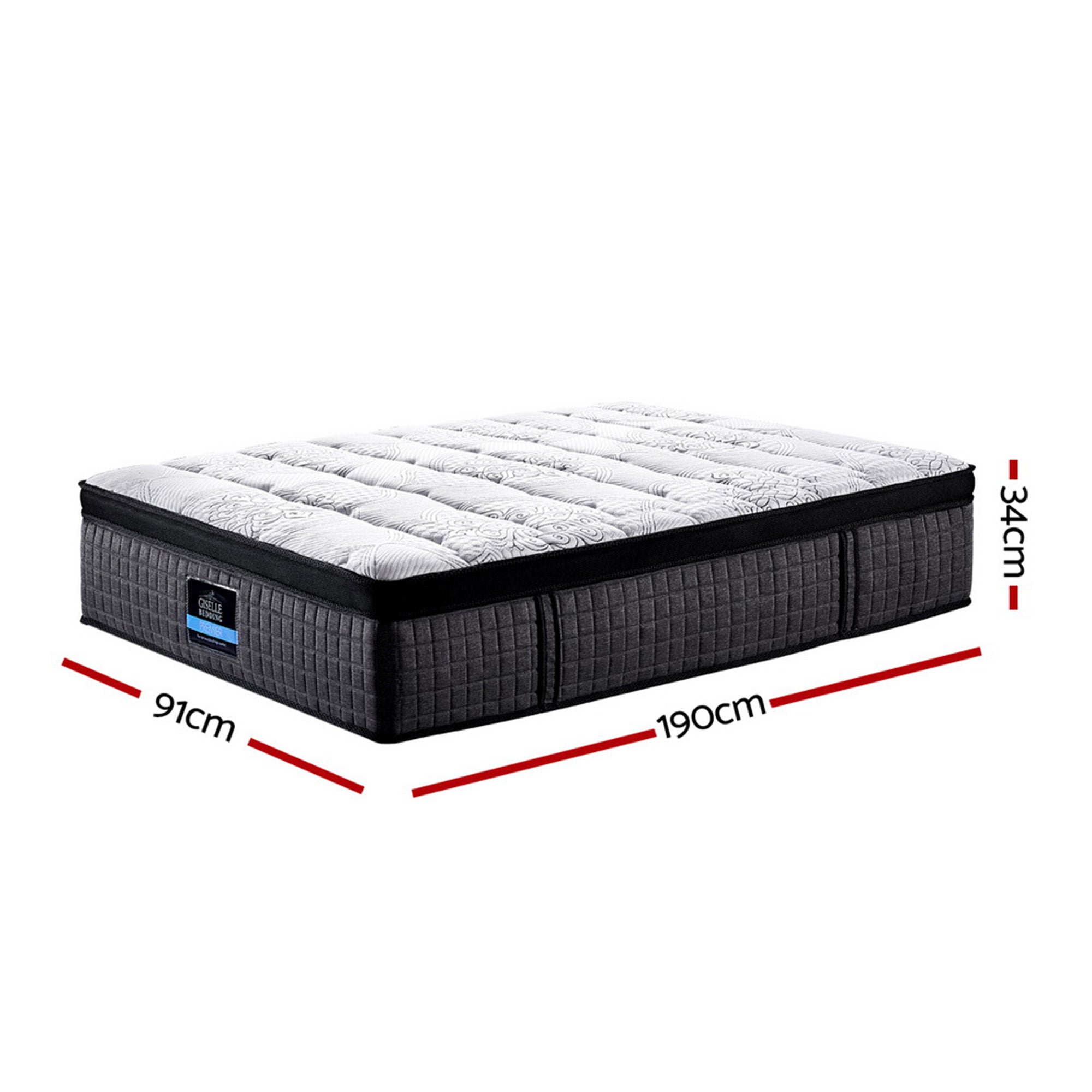 Chelsea 34cm 9-Zone Pocket Spring Latex Foam Medium Firm Euro Top Mattress - Single
