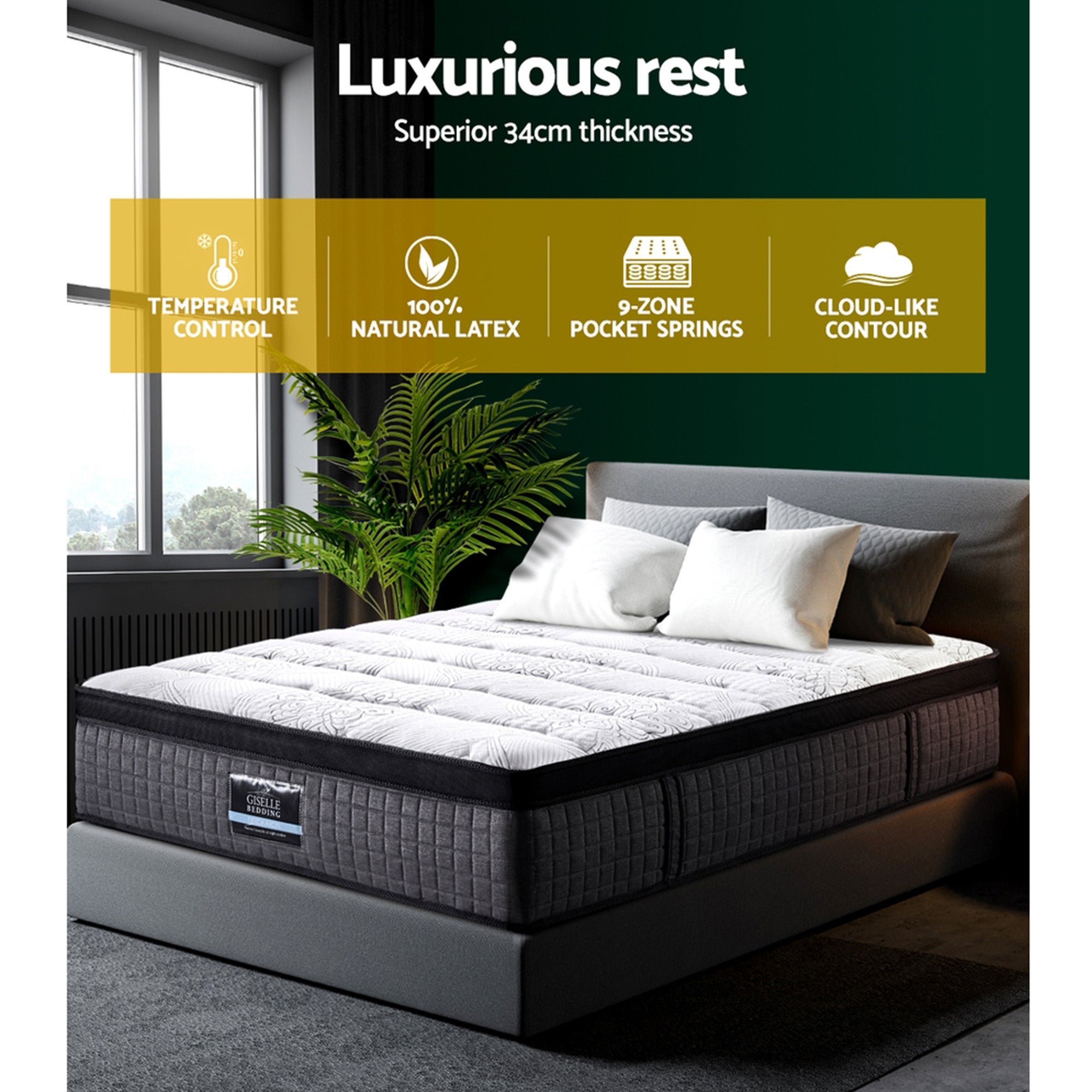 Chelsea 34cm 9-Zone Pocket Spring Latex Foam Medium Firm Euro Top Mattress - Single