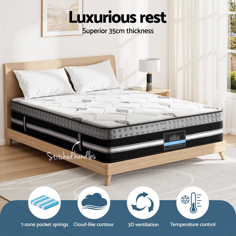 Jean 35cm Thick Galaxy Euro Top Cool Gel Pocket Spring Mattress - Queen