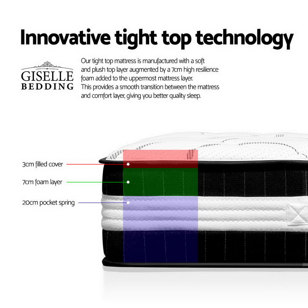 Messina 30cm Thick Euro Top Pocket Spring Mattress - Queen