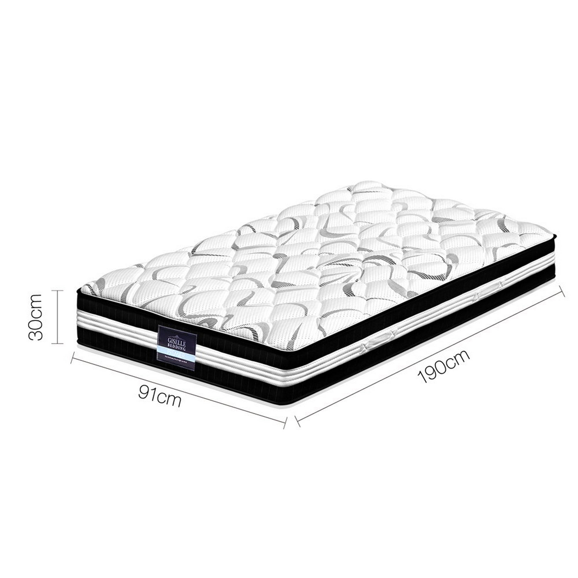 Messina 30cm Thick Euro Top Pocket Spring Mattress - Single