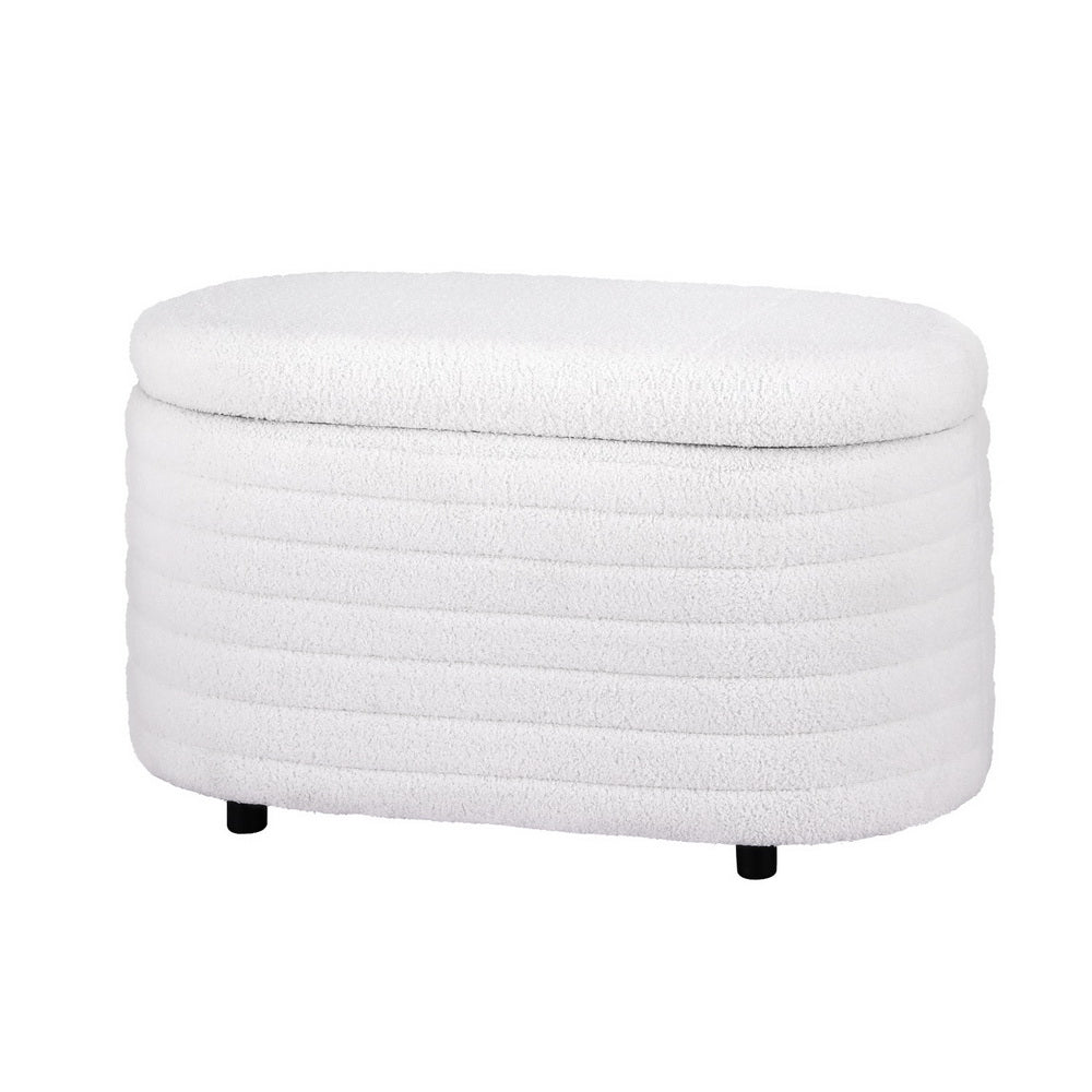 Comforstation Storage Ottoman Blanket Box 87cm Boucle Fabric Oval