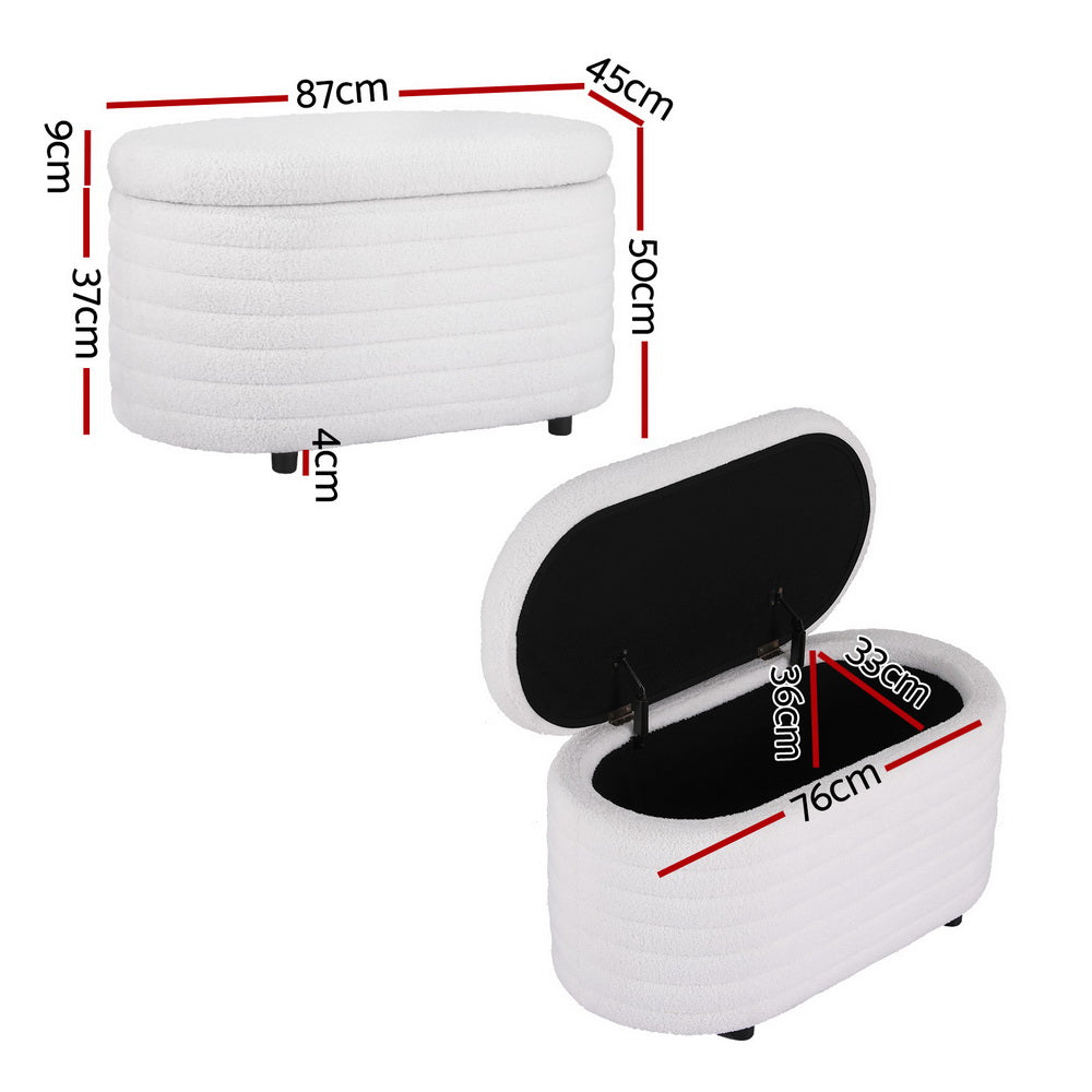 Comforstation Storage Ottoman Blanket Box 87cm Boucle Fabric Oval