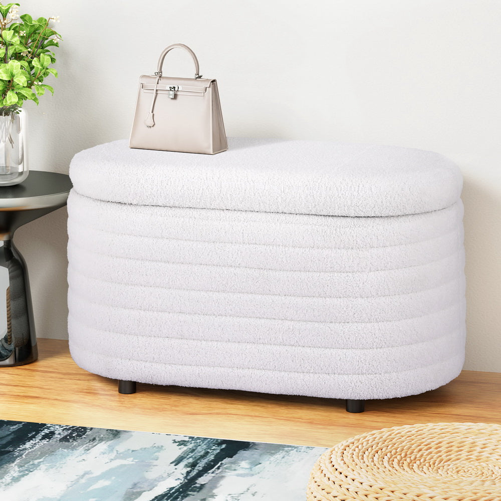 Comforstation Storage Ottoman Blanket Box 87cm Boucle Fabric Oval