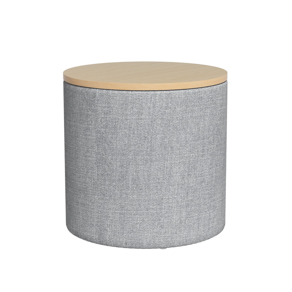 Comforstation Round Grey Storage Ottoman with Removable Lid