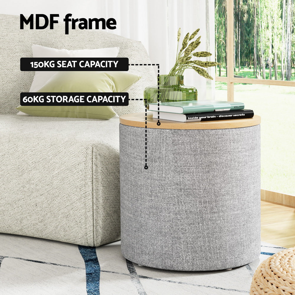 Comforstation Round Grey Storage Ottoman with Removable Lid