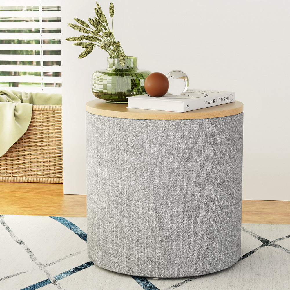 Comforstation Round Grey Storage Ottoman with Removable Lid