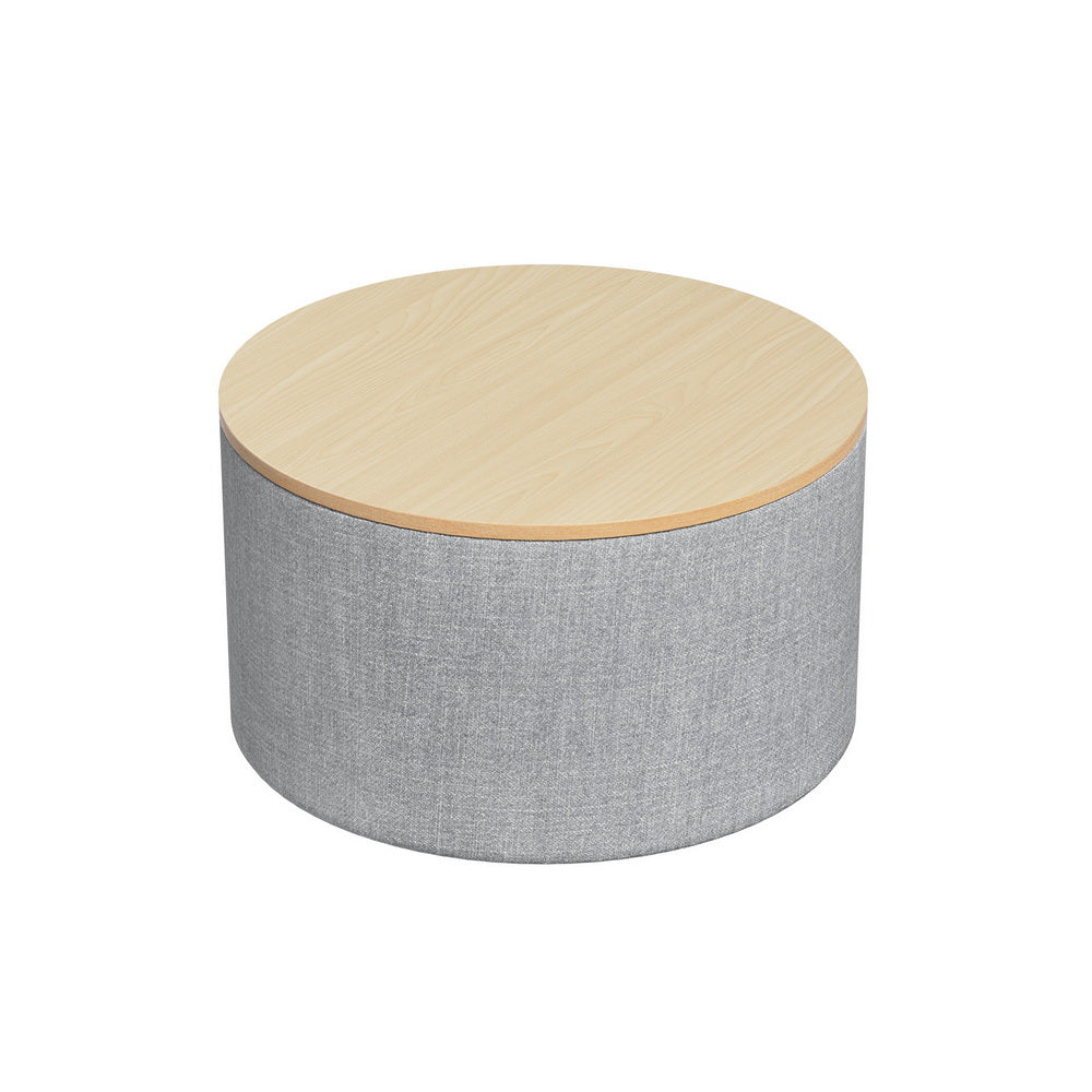 Comforstation Grey Round Storage Ottoman with Concealed Storage