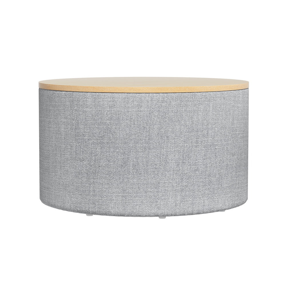 Comforstation Grey Round Storage Ottoman with Concealed Storage