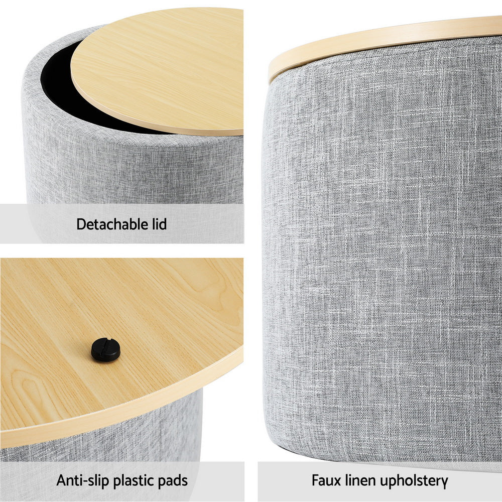Comforstation Grey Round Storage Ottoman with Concealed Storage