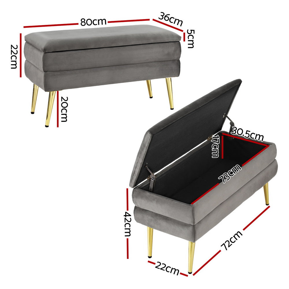 Comforstation Velvet Grey Storage Ottoman with Hidden Compartment