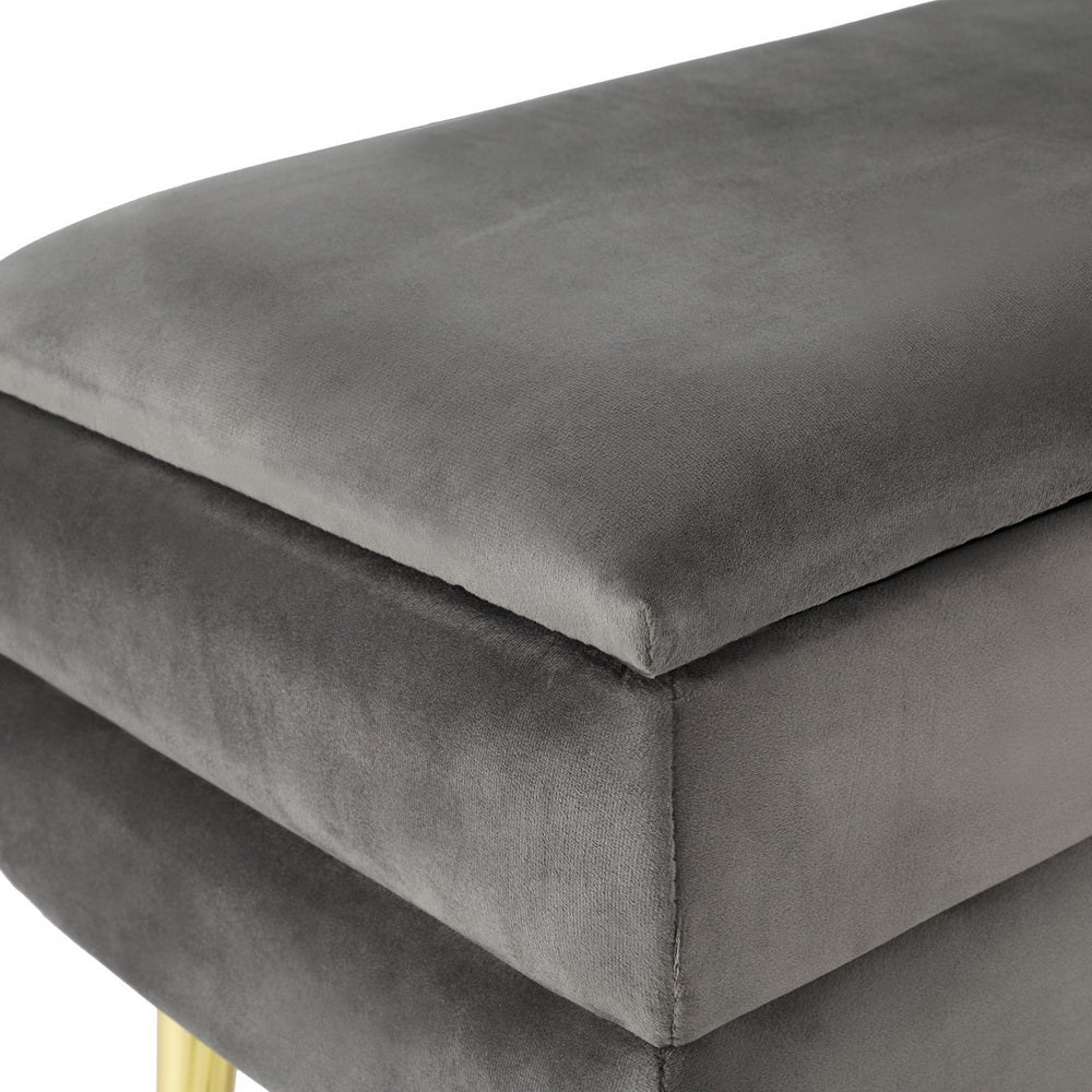 Comforstation Velvet Grey Storage Ottoman with Hidden Compartment