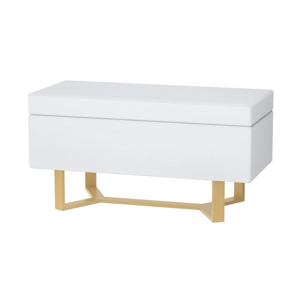 Comforstation Criss-Cross White Linen Storage Ottoman