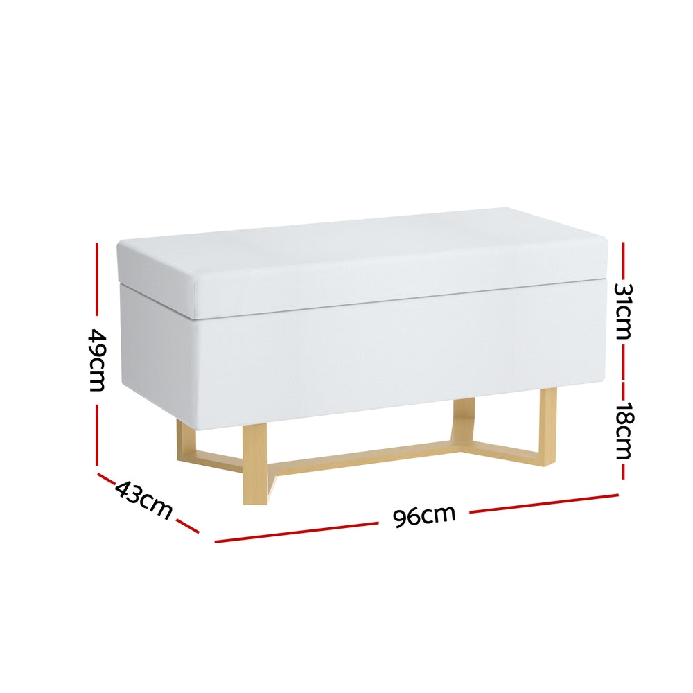 Comforstation Criss-Cross White Linen Storage Ottoman