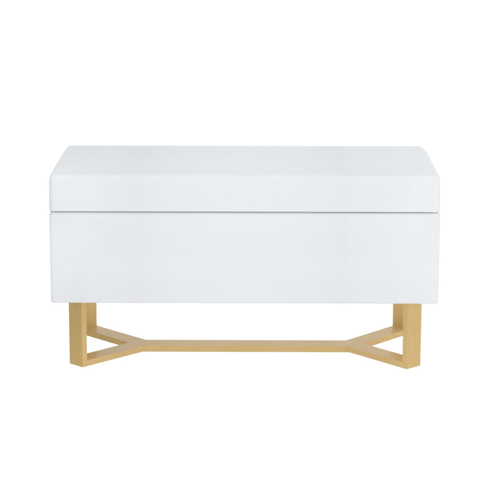 Comforstation Criss-Cross White Linen Storage Ottoman