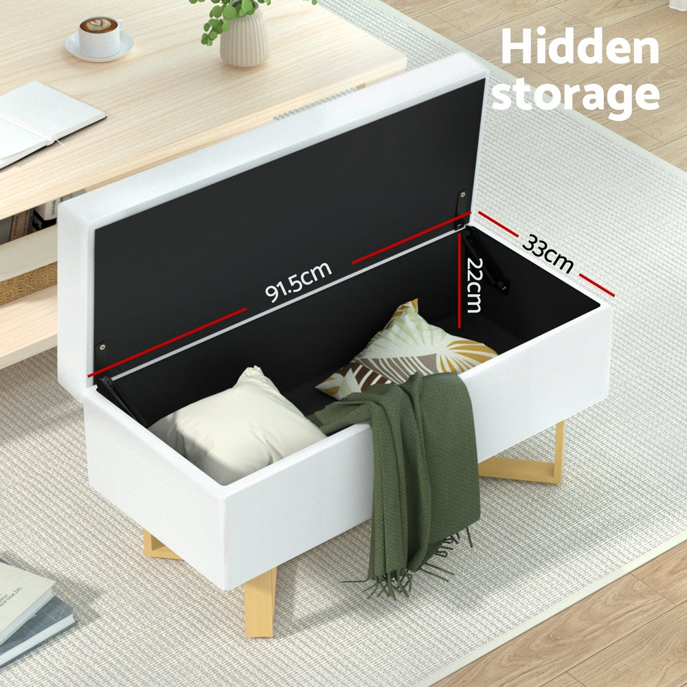 Comforstation Criss-Cross White Linen Storage Ottoman