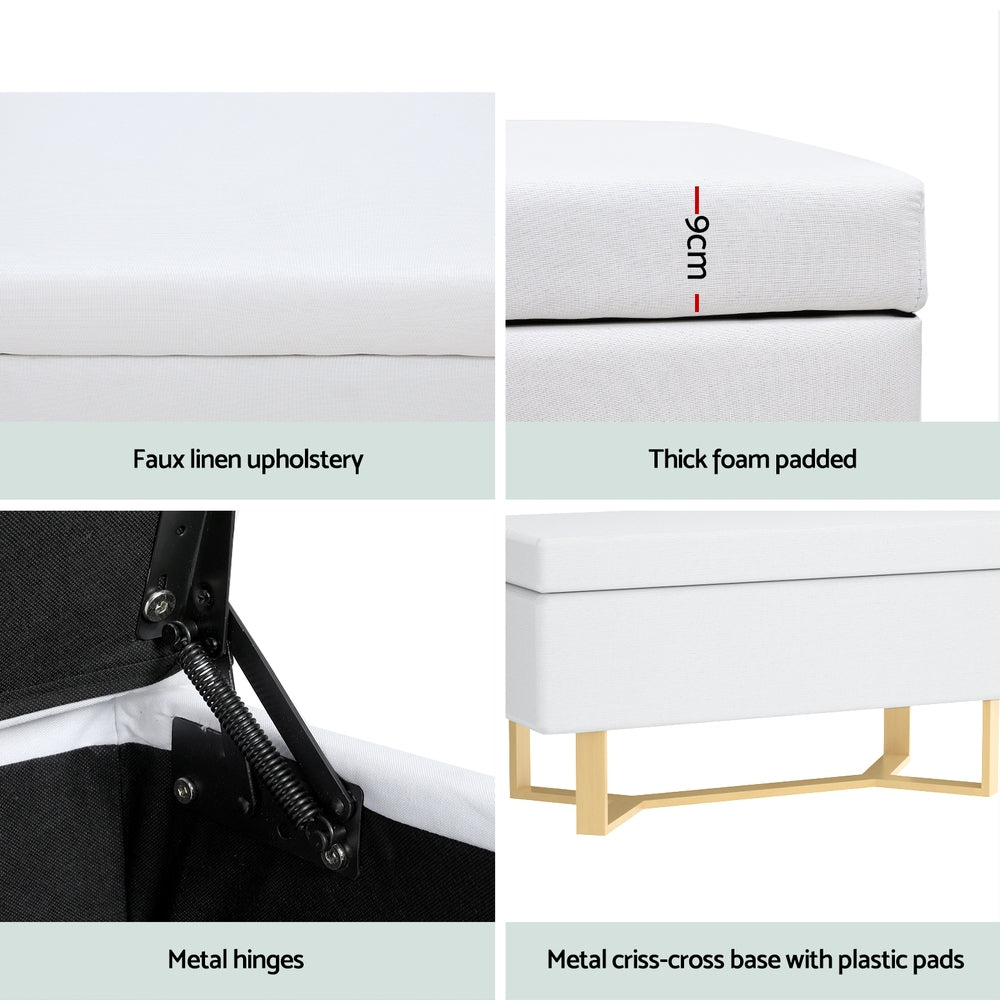 Comforstation Criss-Cross White Linen Storage Ottoman